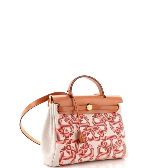 Hermes Herbag Zip Chaine D'Ancre Toile and Leather 31 Neutral, Orange - Picture 3 of 7